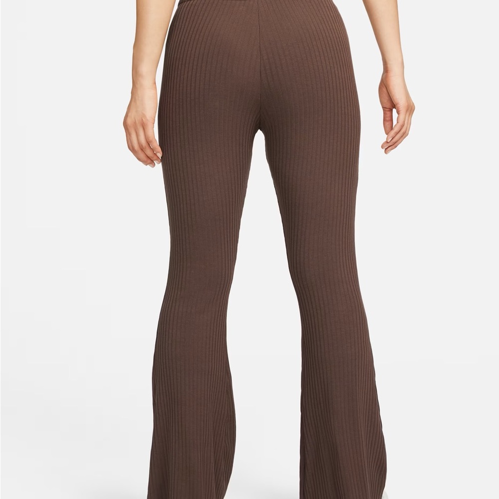 Nike Sportswear High-Waisted Ribbed Flare Pants Brown Size Medium - Picture 2 of 5
